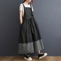 빅사이즈 멜빵치마 루즈핏 빈티지 블랙 롱 데님원피스