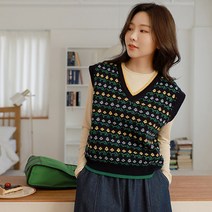 추턴 잔꽃패턴 니트조끼