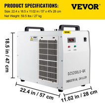 레이저냉각기 산업용 칠러 VEVOR 물 냉각기 CW-5000DG/CW-5200DG 열분해 유형 800W CO2 레이저 튜브 쿨러 C, 01 CW5000