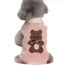 강아지옷 리본곰 니트 조끼, 핑크