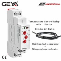 지역난방타이머 GEYA Din 레일 가열 냉각 온도 제어 릴레이 센서 AC/DC24V-240V 16A 전자, [10] GRW8-02-5m Sensor
