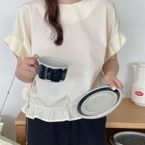 [다잇템] 여자 반팔 잔주름 허리밴드 엷은 블라우스