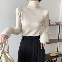 여성가디건 여성자켓 여성용 컬링 터틀넥 스웨터 내부 슬림 핏 긴 소매 상의 가을 상품 초가을