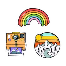 레인보우 일몰 산 레트로 폴라로이드 카메라 필름 테이프 크리에이티브 브로치 만화 핀 펜던트 고정 옷 가방 액세서리 배지, SET