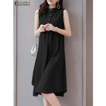 ZANZEA 민소매 솔리드 컬러 롱원피스