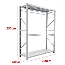 고정식행거 옷가게 2단 행거 매장용 철제 스탠드 랙, 200x60x300  3층 회색흰색300KG