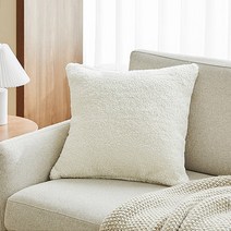 한샘 포근한 테디베어&인조퍼 양면활용 쿠션커버 아이보리, 단품