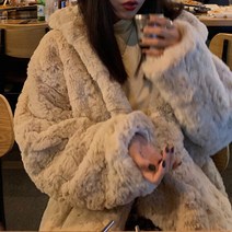 코트 램스울 덧대 박시 핏 래빗 퍼 코트 여성 겨울 페이크퍼 코트 인조 모피 자켓