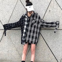 반반 체크 오버핏 이쁜 셔츠