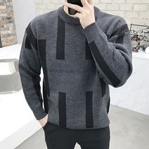 용된다 남자 배색 오버핏 라운드 니트