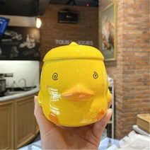 경운기두둑성형기 작은 노란색 오리 머그잔 사랑스러운 동물 대용량 세라믹 물병 커버 손잡이 오트밀 아침 식사 컵 커피 텀블러, 3.Faint duck  400ml