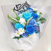 영하우스 비누꽃다발 장미20송이 생일 축하 결혼기념일 졸업식 승진 퇴임식 꽃다발 선물 베로나 장미꽃다발, 베로나 블루+축하합니다