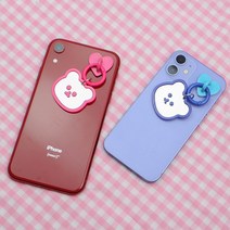 1+1 곰돌이 거울 하트 부착 스티커 폰꾸미기 커플 우정 선물 폰꾸, 노랑+노랑하트판, 인디핑크+인디핑크하트판