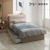 장인가구 아이브 엘린 LED 가죽헤드 3서랍 수납침대 SS_7존독립매트, 그레이