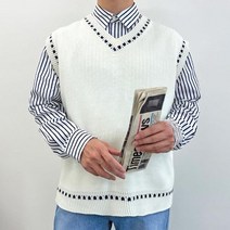 브이와이 남자 프레피룩 심플 시보리 콘트라스트 조끼