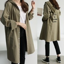 하늘바라기 여성용 프롬 나염 후드 롱 야상