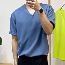 스타일에스 CM 남자 미니멀 파스텔 브이넥 오버핏 반팔 티셔츠