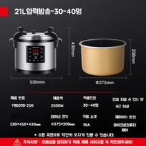 업소용 김밥집 전기 압력 밥솥 대용량 식당 대형 15인분 30인분, 8L 이상, 21L- 압력밥솥 30-40 명 - YBD21B-250