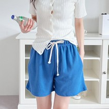 캔디 반바지)3단쮸리면원단 쭈리반바지 4부기장 포켓 주머니 여름반바지 허리리본끈 허리밴딩 박스핏 핑크색 초록 랍빠반바지