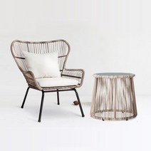 까사미아 디자인 카페 테라스 루프탑 소파 라운지 의자 라탄 야외 체어 암, B타입 의자60cm 테이블
