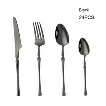 나무수저세트 수저 젓가락 나무 유기 선물 부부 24 개몫 한국 음식 휴대용 칼 붙이 304 스테인레스 스틸 테이블 포크 나이프 숟가락 저녁 식사 세트 식탁 골드 식기 세트, 블랙24개