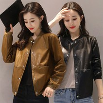 여성 봄 가을 레더 자켓 점퍼 무지 스냅 투포켓 루즈핏 빅사이즈 잠바 아우터 데일리룩 A88