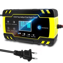 오토바이배터리충전 펄스 수리 LCD 디스플레이 스마트 고속 충전 AGM 딥 사이클 배터리 12v 24V 8A 젤 납, 01 EU Plug Yellow