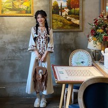 Z3JC 보헤미안 빈티지 에스닉 자수 면마입니다. 여성 롱원피스