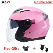 소두핏헬멧 반모 클래식 헬멧 bld new open face 34 오토바이 레트로 빈티지 오토바이 더블 렌즈 moto 자전거 motocross 708 abs, XL, 분홍색