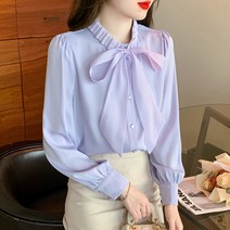 가을 프릴넥 셔츠 소매 한국판 스위트 풀오버 쉬폰 봄가을 순색