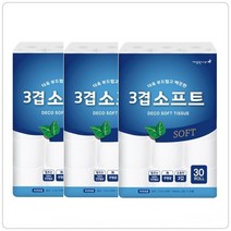 깨끗한 나라 3겹 소프트 롤화장지, 3팩, 30롤