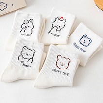 오루아 여성 중목양말 예쁜 패션 양말 세트 5켤레