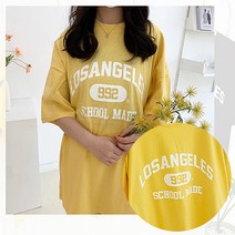 여름 반팔 티셔츠 로즈엔젤레스 LA 오버핏 프린트 대학 순면