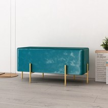 북유럽 현관 의자 약국 병원 로비 대기실 쇼파 벤치, 피콕 블루 벨벳 90x45x42