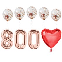 고백하는날 은박 숫자 이니셜 백일상 100일 기념일 하트 컨페티 풍선세트, 1세트, 로즈골드800일♥
