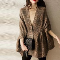 FANSYLI 여성 케이프 코트 추동 모직 코트 9F