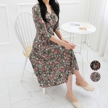 프롬코 자체제작 여성 브이넥 랩스타일 스판 롱 원피스 66 77 88