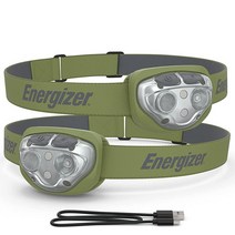 ENERGIZER 에너자이저 IPX4 방수 고성능 충전식 LED 헤드램프 캠핑 러닝 아웃도어 용품 USB 포함, Green (2-Pack)