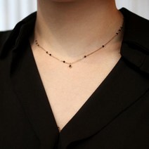 라운드샵 (자체제작 상품) 블랙스피넬 심플 로즈골드 언발 실버 은 목걸이 (실버92.5%)