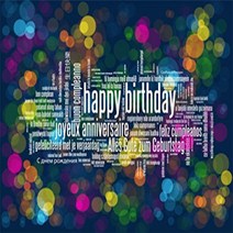 AOFOTO 6x4ft Happy Birthday Word Cloud with Colourful Bokeh Lights Backdrop Birthday 80’s Themed Pho, 1