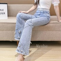 [Myshe]여성 패션 데님 비딩장식 나팔바지 슬림핏 nb3 S100721
