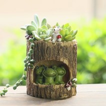 ROOGO 루고 다육이 미니화분 나무속 휴식 개구리 (다육식물 불포함)