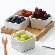 나눔접시 나눔찬기 반찬그릇 디저트 정사각4구+우드트레이, 정사각4구+트레이