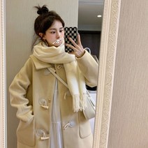 모직 여성 후리스 떡볶이 롱 코트 겨울 단추 양털 따뜻한 귀여운 여친 학생 딸 새해 크리스마스 선물