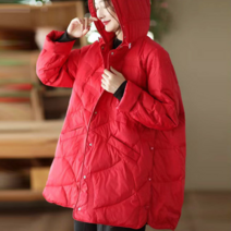 하젤 카메론 덕다운 경량 후드 하프 패딩_W1426