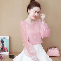 [바쿠]여성 빅사이즈 로맨스 쉬폰 도트 소매 블라우스[9737mj0158pp]