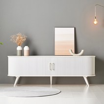 룸핏 레코드 원목 템바보드 라운드 거실장 65인치 75인치 티비 다이 슬라이드 미닫이 콘솔 TV 티브이 장 선반 받침대 장식장 수납장 정리장 사이드보드 1200 1800, 월넛