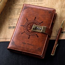 빈티지 잠금 자물쇠 줄 무지 만년 일기장 다이어리, 1. 블랙 (DA-1)