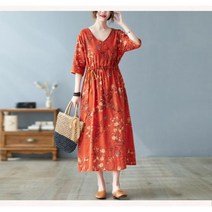 해외여행여름옷 77사이즈 캐주얼 봄 여름 v목 로브 롱 드레스 빈티지 꽃 g