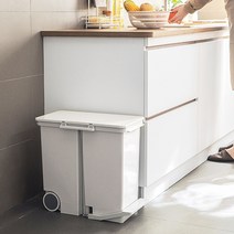 시나몬샵 화이트 2칸 분리 페달 쓰레기통 휴지통 분리수거함, 단품